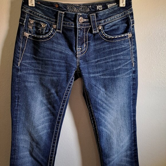 Miss Me Signature Rise Slim Boot Jeans W/Rhinestone Embellishments&Leather Pocke - Picture 5 of 10